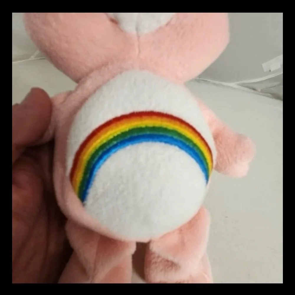 Vintage Care Bear 9in Cheer Bear 2002 Beanbag Stuffed Plush Toy Pink Rainbow